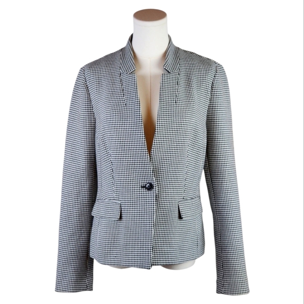 Banana Republic Houndstooth Blazer Black White Stretch Size 6 Career
